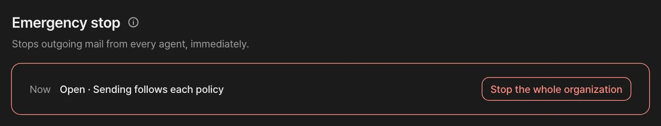 The emergency stop screen in Settings