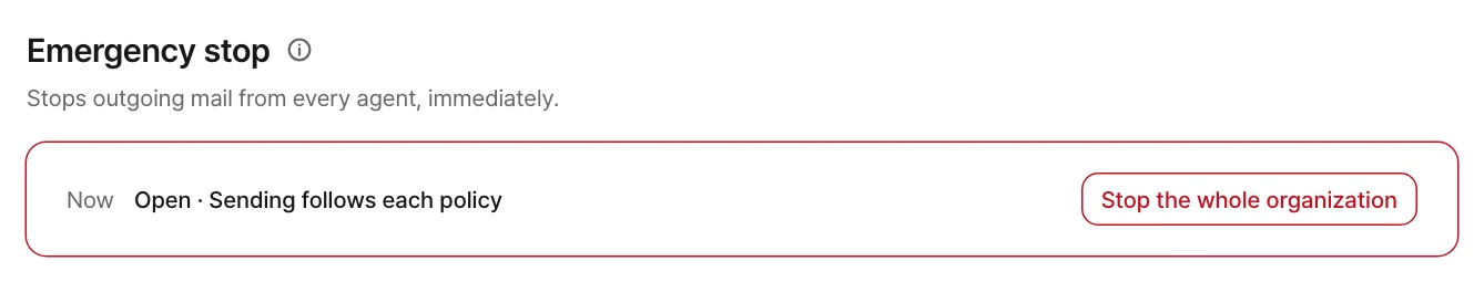 The emergency stop screen in Settings